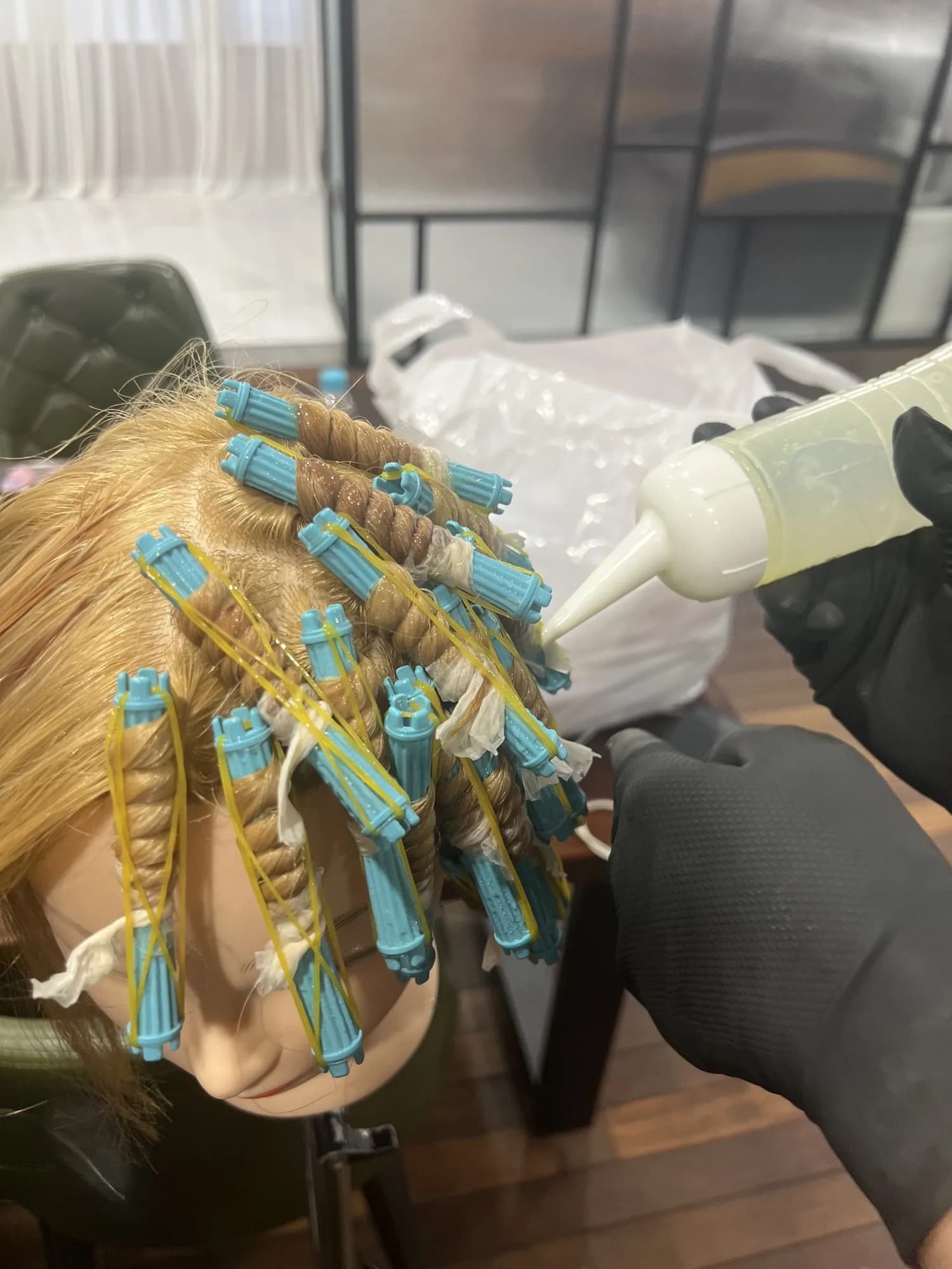 Cold perm rods on a training head